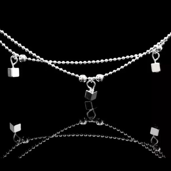 Sterling Silver double link Charm Anklet - Picture 4 of 4